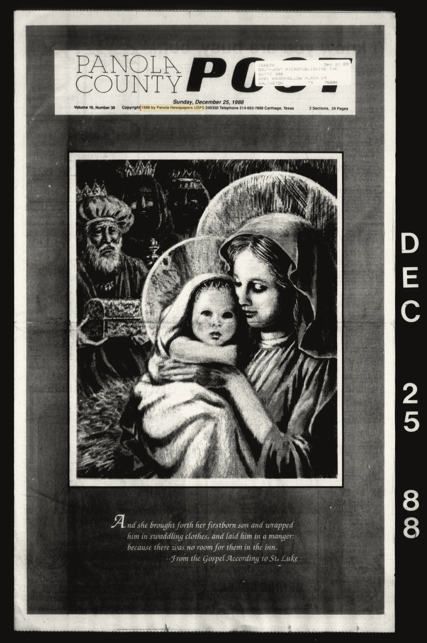 Panola County Post (Carthage, Tex.), Vol. 16, No. 38, Ed. 1 Sunday, December 25, 1988